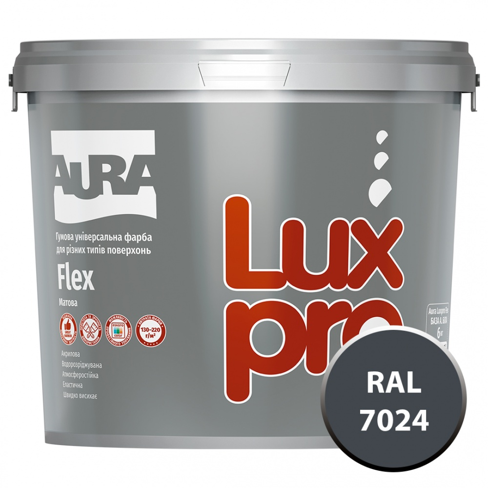 Фарба гумова гумова Aura® Luxpro Flex мат RAL 7024 графітовий 4,8 л 6 кг
